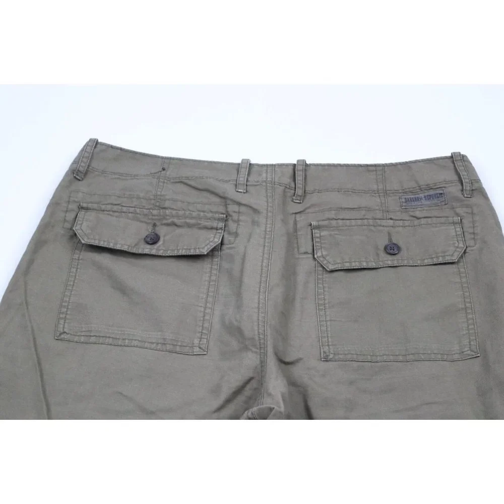 Vintage Banana Republic Mens 33x30 Flat Front Linen Wide Leg Chino Pants Olive
